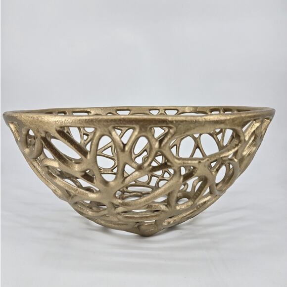 Abstract Large Brutalist Avant Garde Gold Tone Decorative Design Bowl Decor - Picture 15 of 16